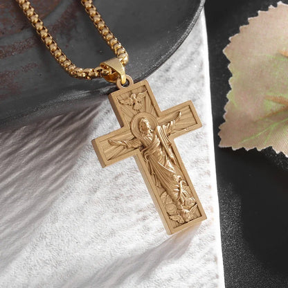 Colar Criativo com Pingente de Cruz de Jesus Cristo – Design Religioso Simples e Elegante para Homens e Mulheres
