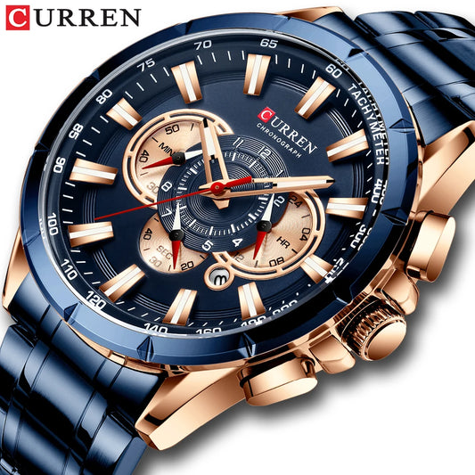 Relógio Masculino Curren 8363 - Aço Inoxidável, Luxuoso e Multifuncional com Movimento Quartzo