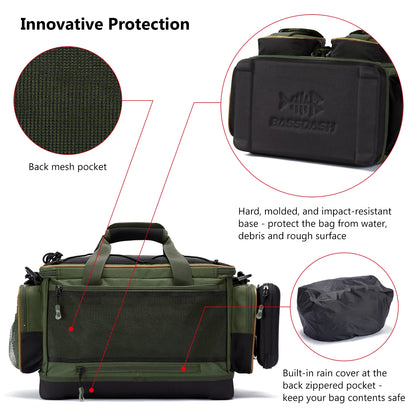 Bolsa de ombro para equipamento de pesca, resistente à água, leve, pacote de armazenamento de equipamentos com fundo duro moldado, capa de chuva