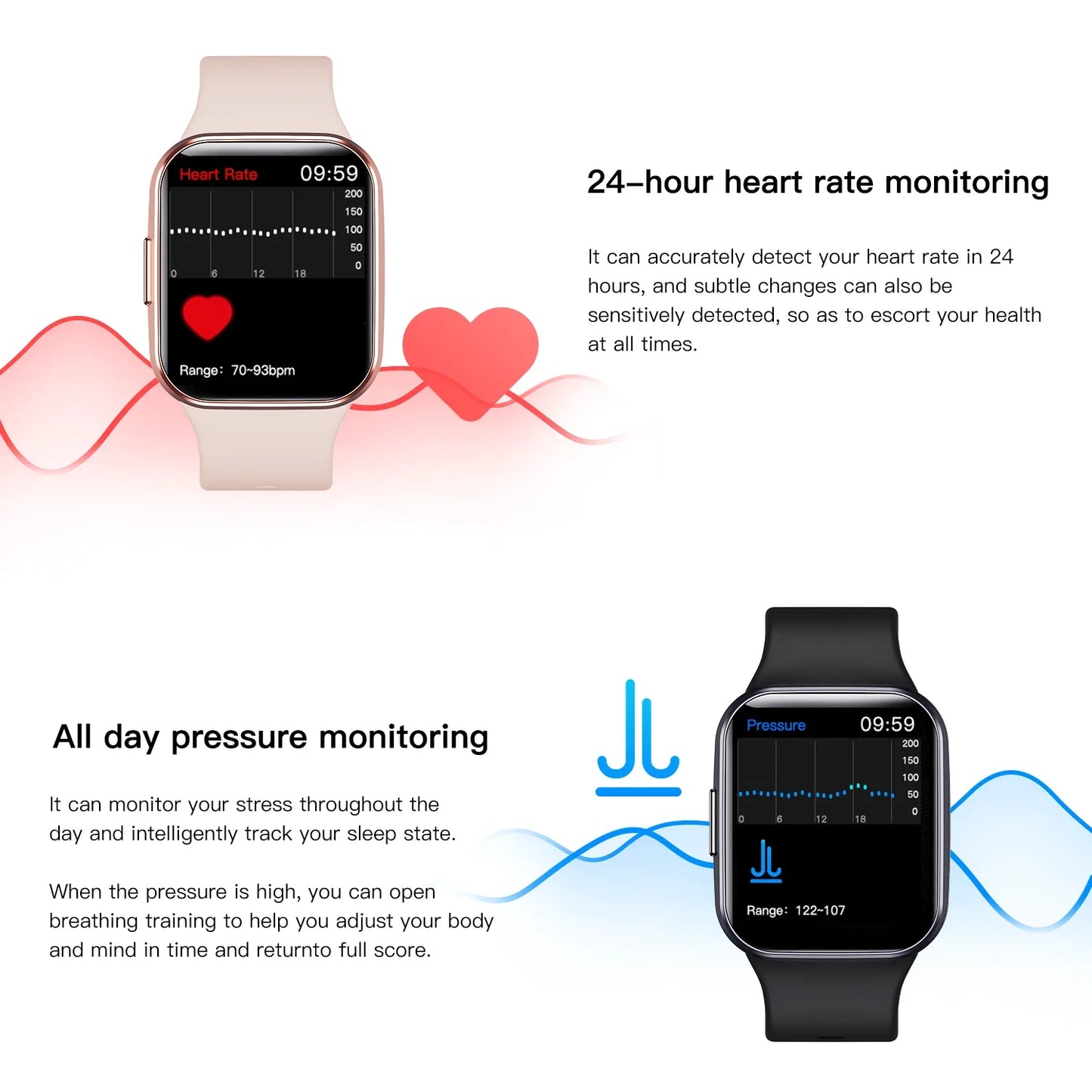 Relógio Inteligente de Luxo 2024 para Homens e Mulheres - Monitor de Fitness - À Prova d'Água - Pulseira Esportiva Estilosa - Compatível com IOS e Android