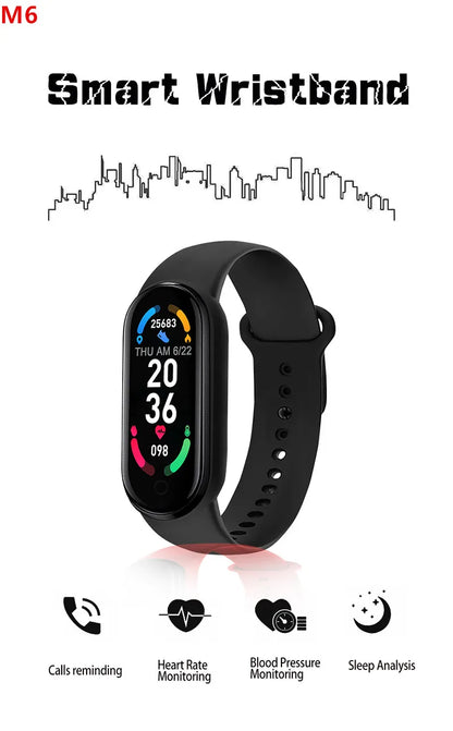 Pulseira Inteligente M6 Smomen para Fitness - Monitor de Frequência Cardíaca e Pressão Arterial - À Prova d'Água - Compatível com Mi Band 6 - Ideal para Homens e Mulheres