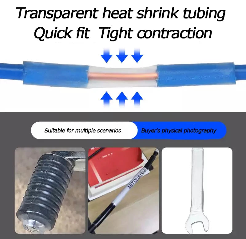 Tubo termo retrátil transparente, diâmetro 12mm - 30mm, 1 metro