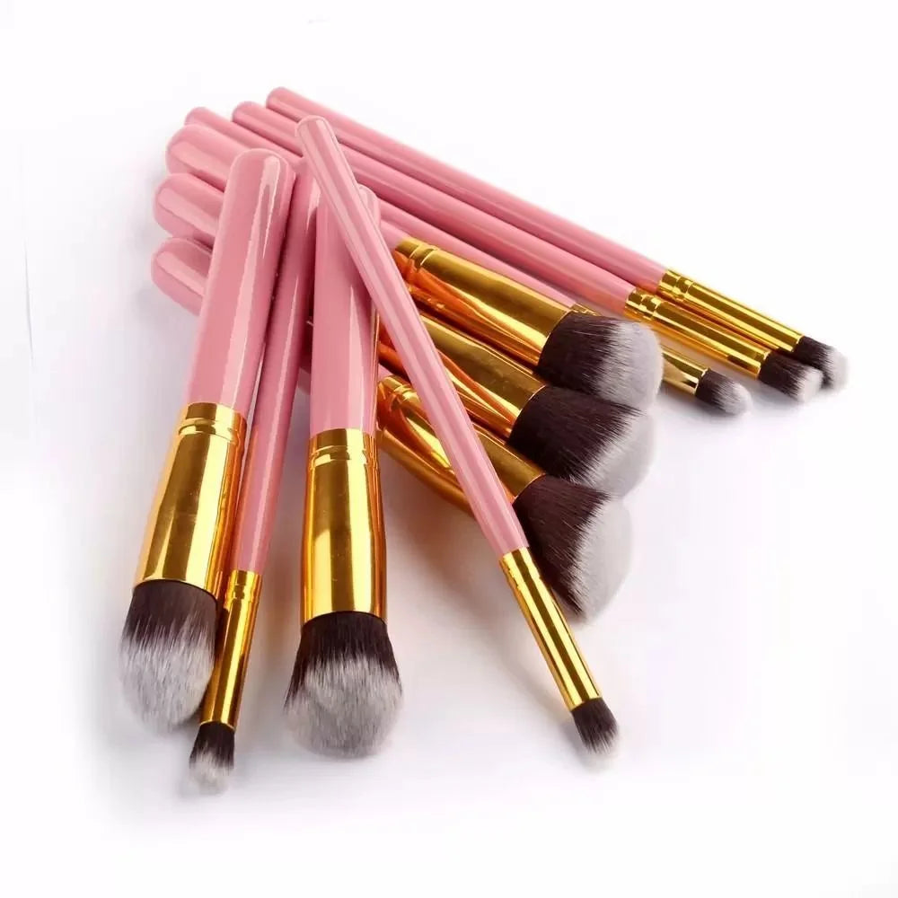 Kit 10 Pincéis de Maquiagem Esfumar Contorno Kabuki Profissional