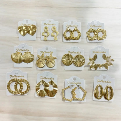 3 pares de brincos folheados a ouro bijuteria feminina estiloso elegante moda sofisticado sortidos