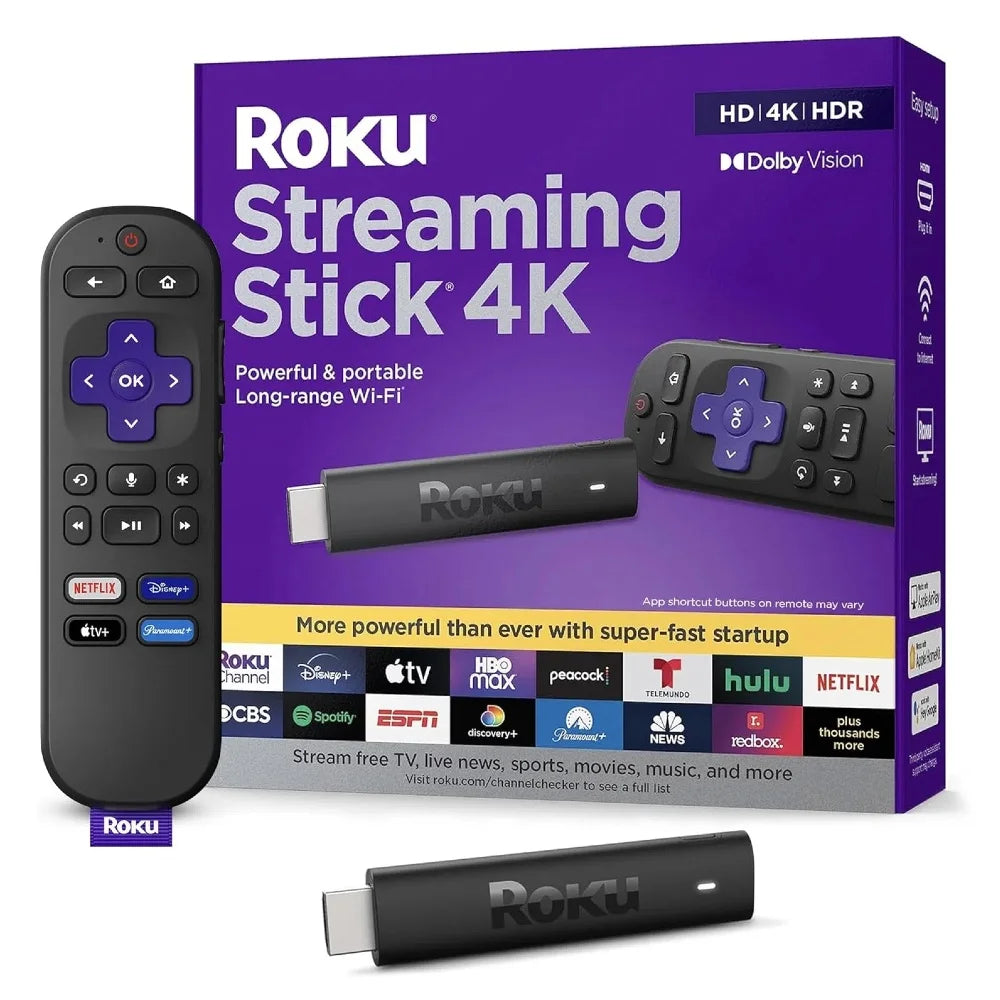 Acessório de TV Ao Vivo, Roku Streaming Stick 4K Original - HDR Dolby Vision, Controle Remoto por Voz