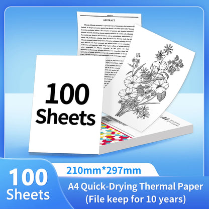Phomemo M08F Impressora Térmica Portátil + Papel Térmico 50/80/110mm A4 Secagem Rápida - Compatível com M832/M834/M835 - Ideal para Estudo e Trabalho