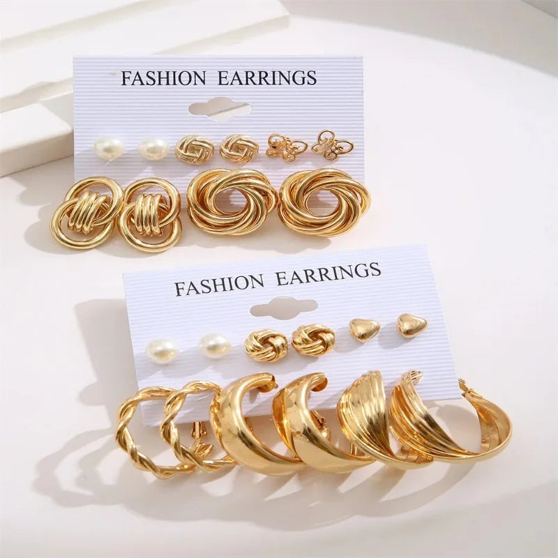Conjunto de brincos femininos elegantes e elegantes de estilo geométrico com 11 pares de brincos luxuosos adequados para deslocamento diário