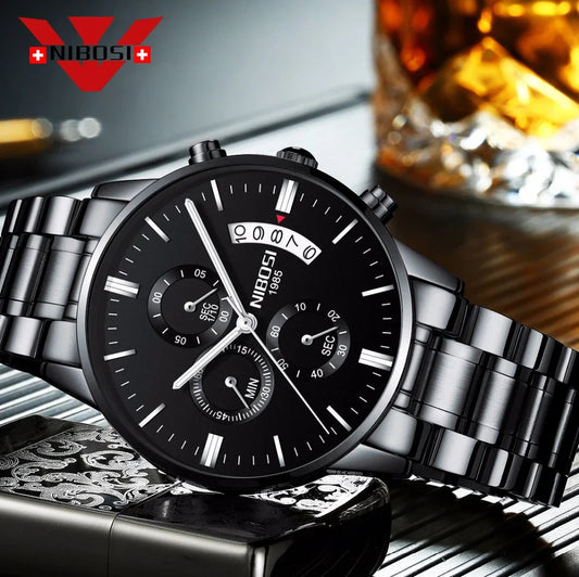 Relógio Masculino Nibosi - Marca Superior, Estilo Militar, Movimento Quartzo e Design Esportivo