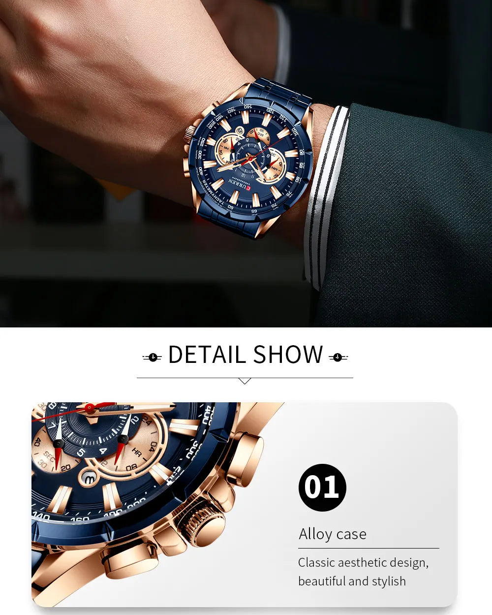 Relógio Masculino Curren 8363 - Aço Inoxidável, Luxuoso e Multifuncional com Movimento Quartzo