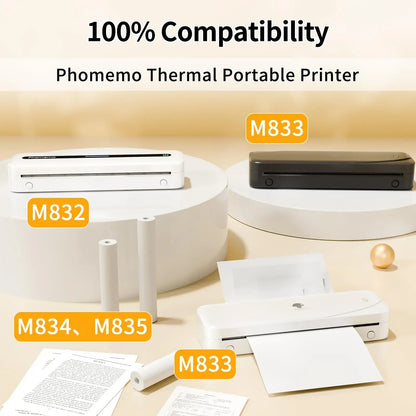 Phomemo M08F Impressora Térmica Portátil + Papel Térmico 50/80/110mm A4 Secagem Rápida - Compatível com M832/M834/M835 - Ideal para Estudo e Trabalho