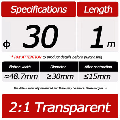 Tubo termo retrátil transparente, diâmetro 12mm - 30mm, 1 metro