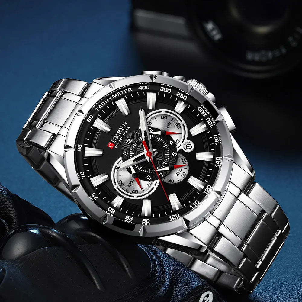 Relógio Masculino Curren 8363 - Aço Inoxidável, Luxuoso e Multifuncional com Movimento Quartzo