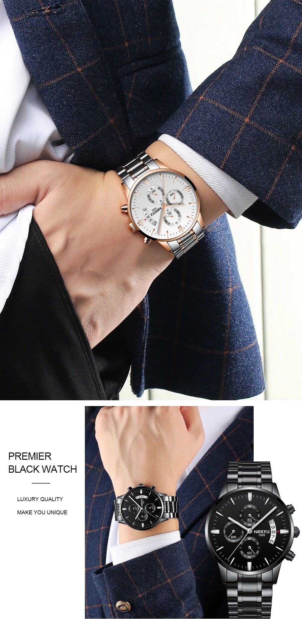 Nibosi relógios masculinos de luxo marca superior relogio masculino famoso moda casual vestido relógio militar quartzo relógios pulso saat