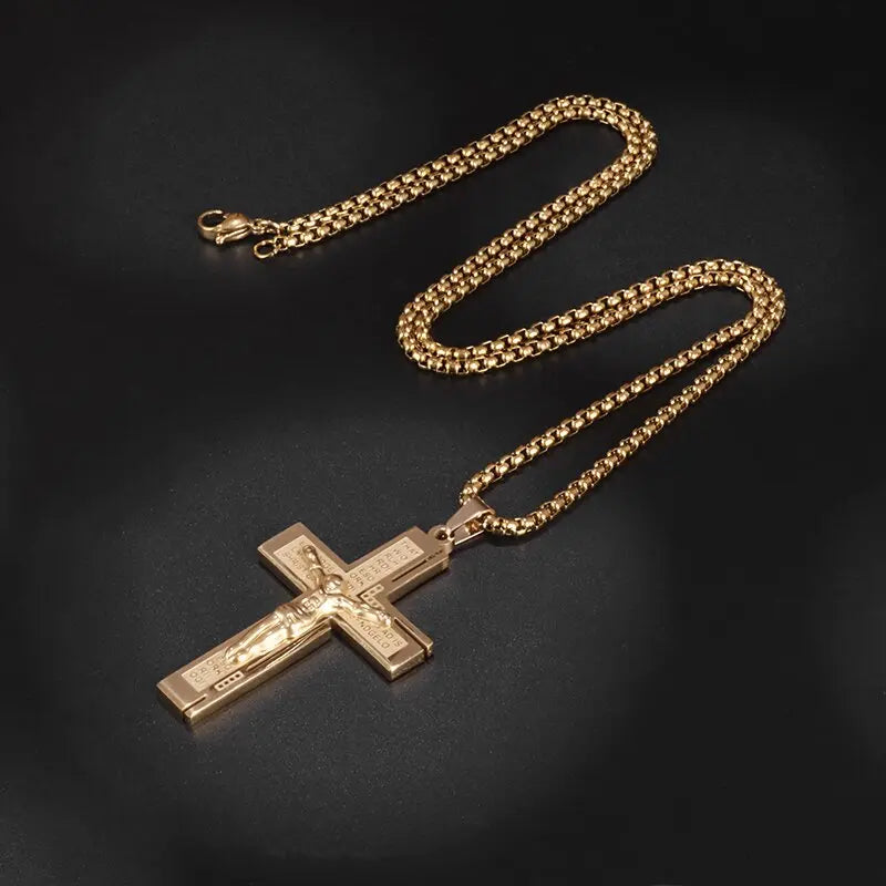 Colar Criativo com Pingente de Cruz de Jesus Cristo – Design Religioso Simples e Elegante para Homens e Mulheres