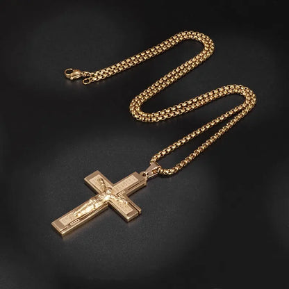 Colar Criativo com Pingente de Cruz de Jesus Cristo – Design Religioso Simples e Elegante para Homens e Mulheres