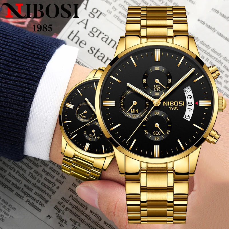 Nibosi relógios masculinos de luxo marca superior relogio masculino famoso moda casual vestido relógio militar quartzo relógios pulso saat