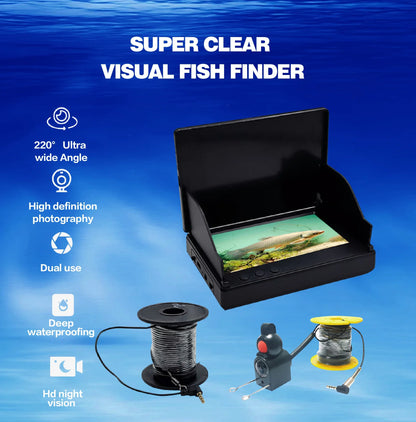 Localizador de peixe portátil, água profunda, 1080P 4,3 polegadas LCD Fish Finder subaquático 220 ° Câmera de pesca com visão noturna.