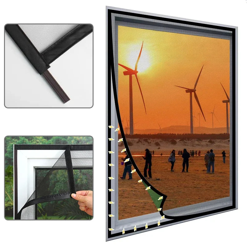 Tela de Janela Magnética Personalizável Preta, Tela Protetora contra Mosquitos, Cortinas para Casa, Tela Invisível Simples, Rede contra Mosquitos