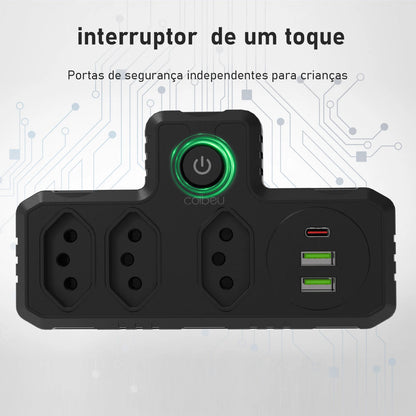 Tomada, plugue, régua de tomadas, tomada USB, tomada de parede, extensão elétrica, ponto de energia, adaptador universal de plugue.
