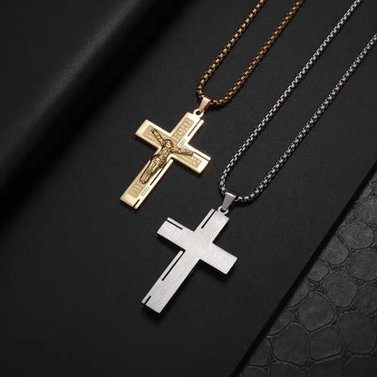 Colar Criativo com Pingente de Cruz de Jesus Cristo – Design Religioso Simples e Elegante para Homens e Mulheres