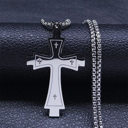 Cruz de Aço Inoxidável – Gargantilha Colar para Homem Banhada a Ouro – Joias Masculinas com Corrente Estilosa (Modelo N1173S02)