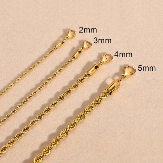 Colar Delicado de Corrente de Corda Dourada Vnox – Elegância para Mulheres e Homens