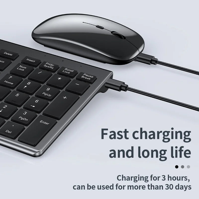 Conjunto de Teclado e Mouse Slim, Bluetooth Recarregáveis para notebook e Computador, Teclado e Mouse Sem Fio USB 2.4G.