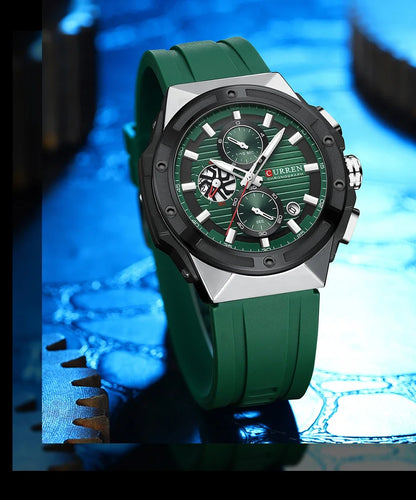 Relógio Masculino CURREN - Moda Esportes, Multifuncional, Cronógrafo com Pulseira de Silicone e Mostrador Luminoso