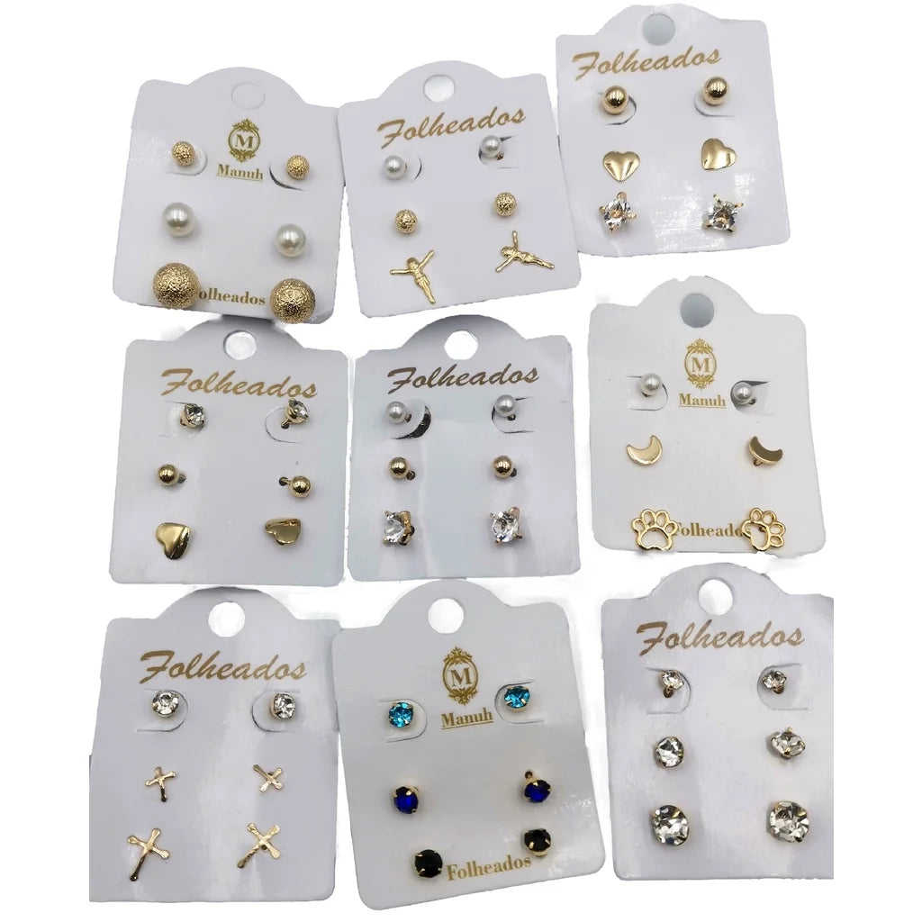 Kit 36 Pares Brincos pequenos Folheado