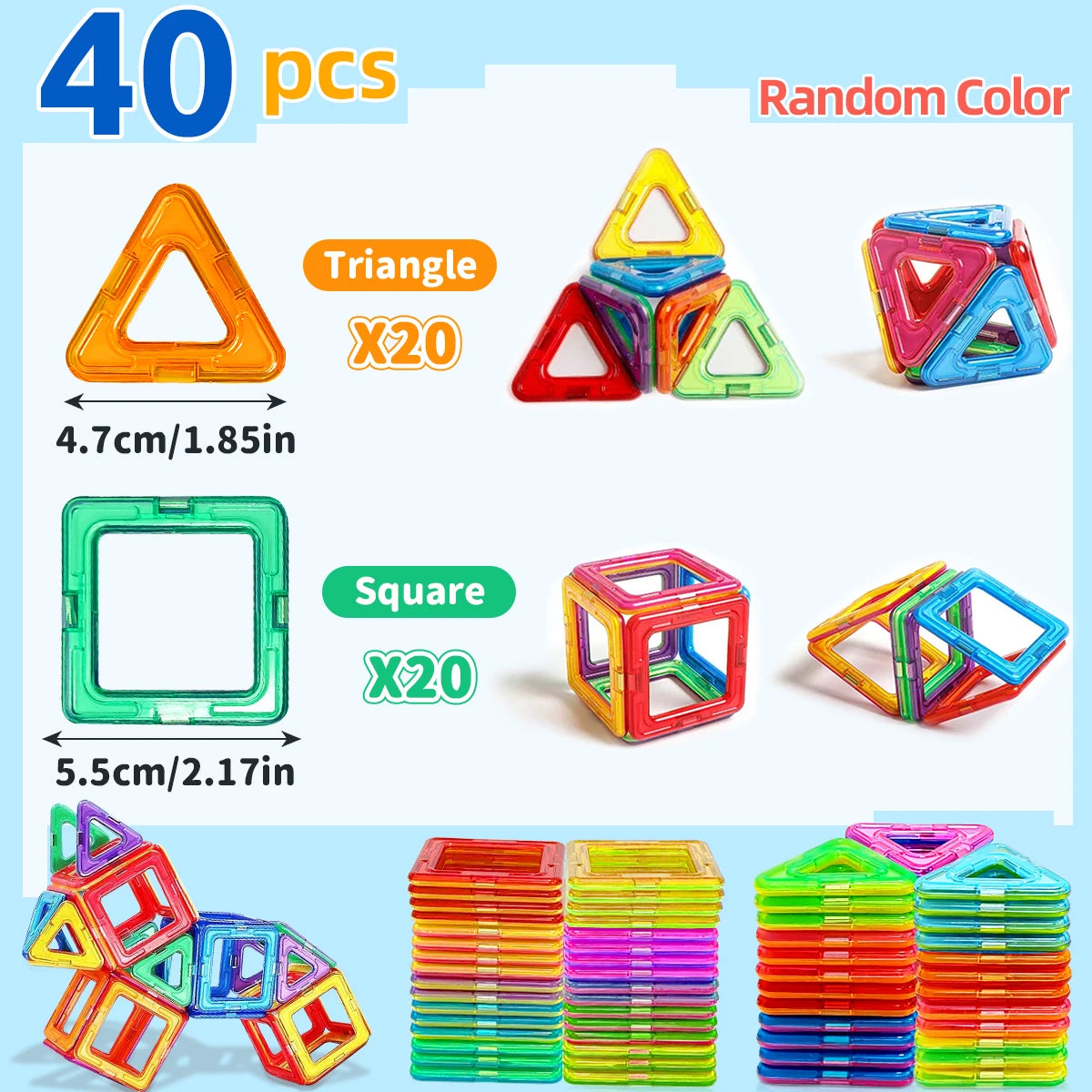 Blocos de Construção Magnéticos - Brinquedos Magnéticos de Tamanho Médio - Brinquedos de Construção - Brinquedos Educativos de Aprendizado com Imãs.
