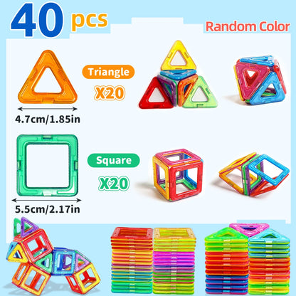 Blocos de Construção Magnéticos - Brinquedos Magnéticos de Tamanho Médio - Brinquedos de Construção - Brinquedos Educativos de Aprendizado com Imãs.