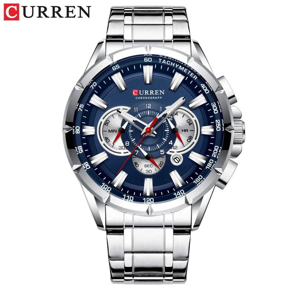 Relógio Masculino Curren 8363 - Aço Inoxidável, Luxuoso e Multifuncional com Movimento Quartzo