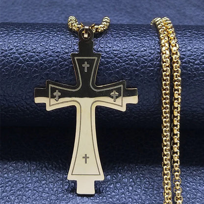 Cruz de Aço Inoxidável – Gargantilha Colar para Homem Banhada a Ouro – Joias Masculinas com Corrente Estilosa (Modelo N1173S02)