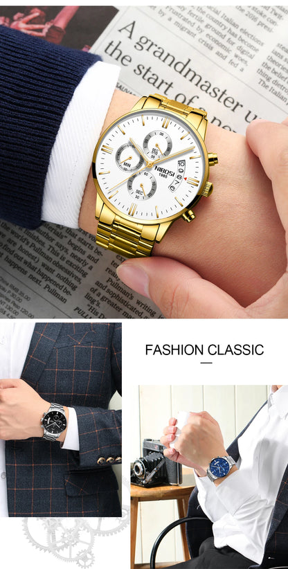 Nibosi relógios masculinos de luxo marca superior relogio masculino famoso moda casual vestido relógio militar quartzo relógios pulso saat