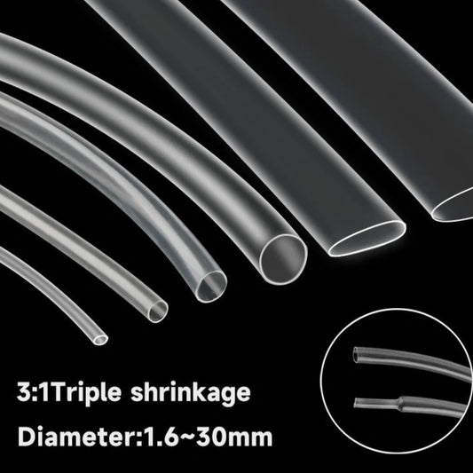 Tubo termo retrátil transparente, diâmetro 1,6mm - 30mm, 1 metro.
