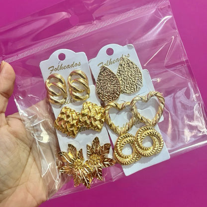 Kit 12 pares de brincos folheados a ouro bijuteria feminino tendência moda elegante modelos sortidos