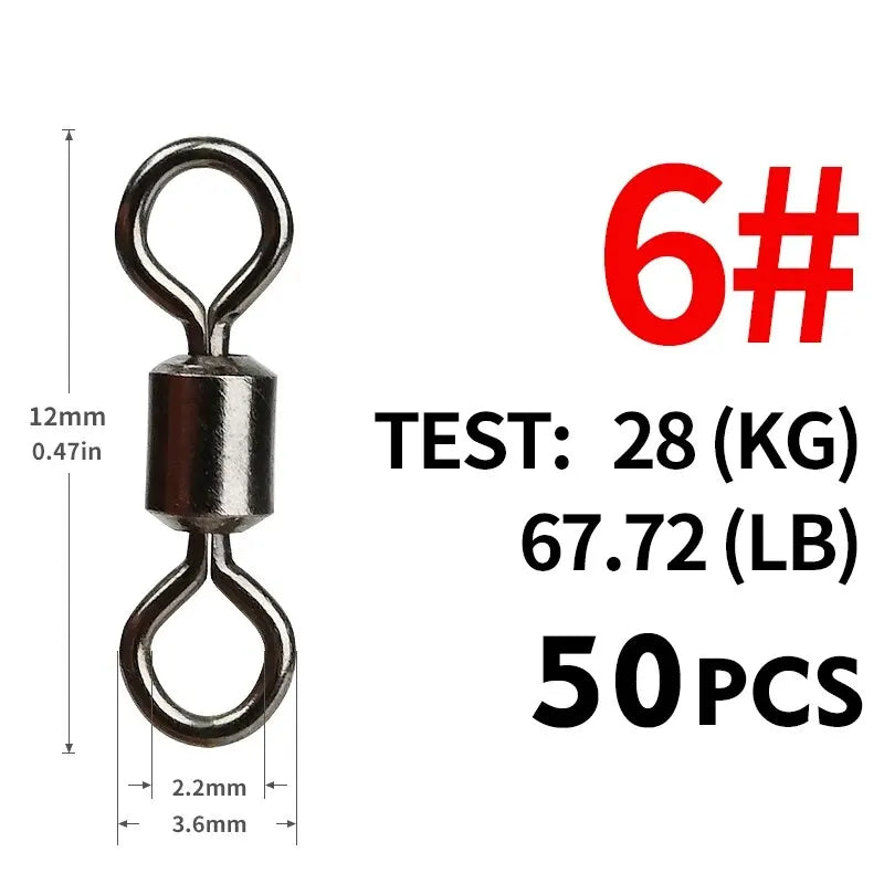 Girador para Pesca, aço inoxidável, conector sólido, 50Pcs.