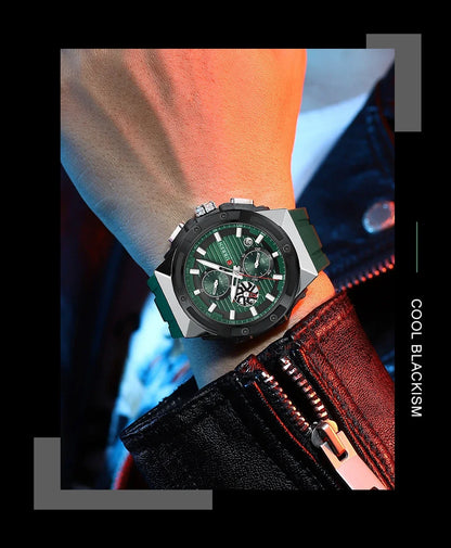 Relógio Masculino CURREN - Moda Esportes, Multifuncional, Cronógrafo com Pulseira de Silicone e Mostrador Luminoso