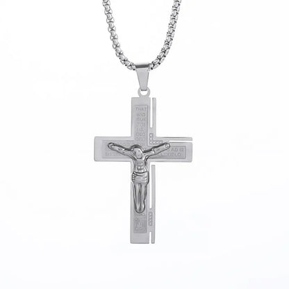 Colar Criativo com Pingente de Cruz de Jesus Cristo – Design Religioso Simples e Elegante para Homens e Mulheres