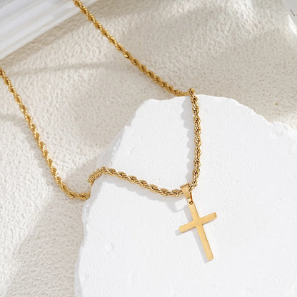 Colar Minimalista de Pingente de Cruz – Aço Inoxidável Banhado a Ouro para Homens e Mulheres – Joias Elegantes para 2025