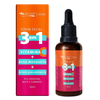 Kit c/ 3 Sérum Max Love Vitamina C + Sérum 3 em 1 + Sérum Rosa Mosqueta