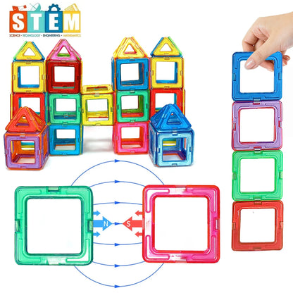 Blocos de Construção Magnéticos - Brinquedos Magnéticos de Tamanho Médio - Brinquedos de Construção - Brinquedos Educativos de Aprendizado com Imãs.