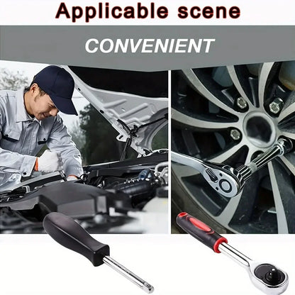 46 peças conjunto de chave de catraca de soquete de unidade de 1/4 de polegada, com conjunto de soquete de broca métrica e barra de extensão para reparo de automóveis