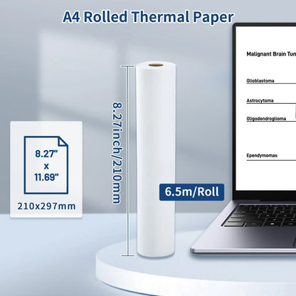 Phomemo M08F Impressora Térmica Portátil + Papel Térmico 50/80/110mm A4 Secagem Rápida - Compatível com M832/M834/M835 - Ideal para Estudo e Trabalho