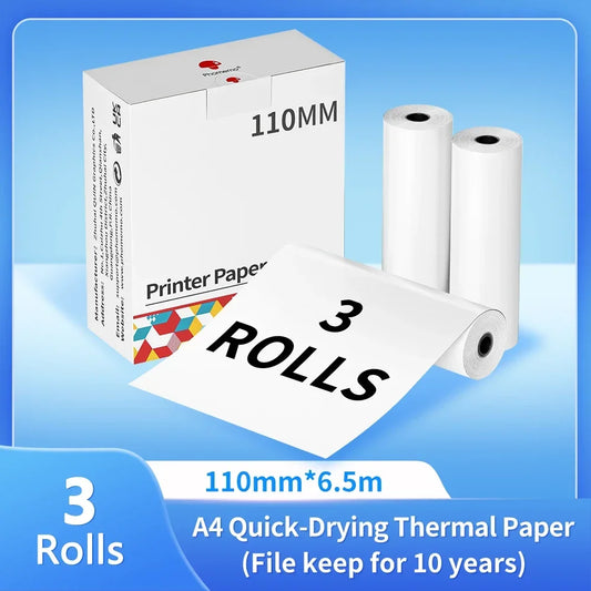 Phomemo M08F Impressora Térmica Portátil + Papel Térmico 50/80/110mm A4 Secagem Rápida - Compatível com M832/M834/M835 - Ideal para Estudo e Trabalho