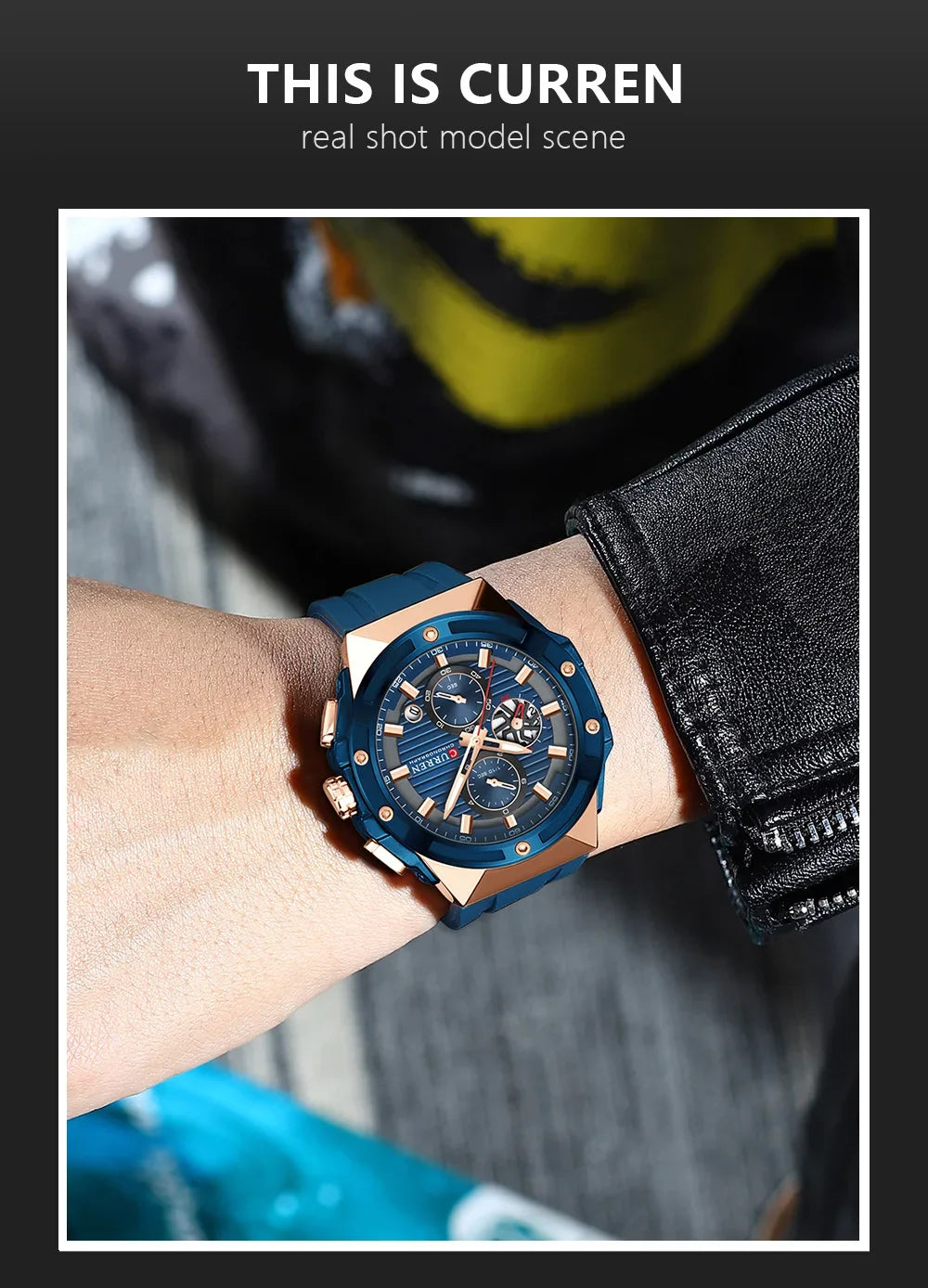 Relógio Masculino CURREN - Moda Esportes, Multifuncional, Cronógrafo com Pulseira de Silicone e Mostrador Luminoso