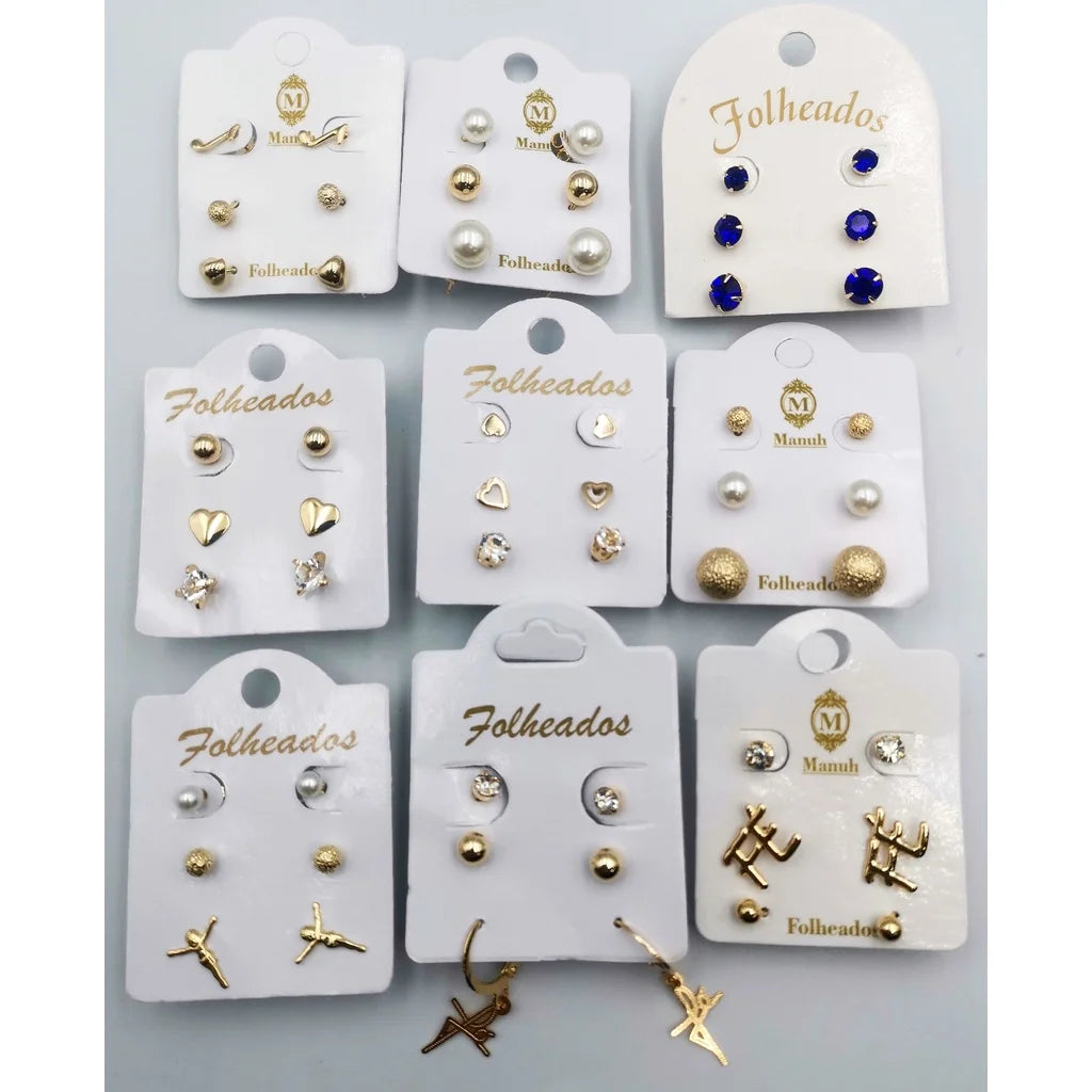 Kit 36 Pares Brincos pequenos Folheado