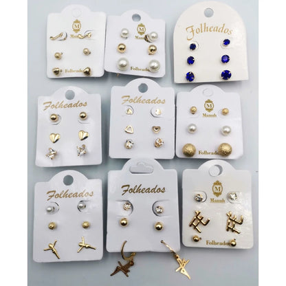 Kit 36 Pares Brincos pequenos Folheado