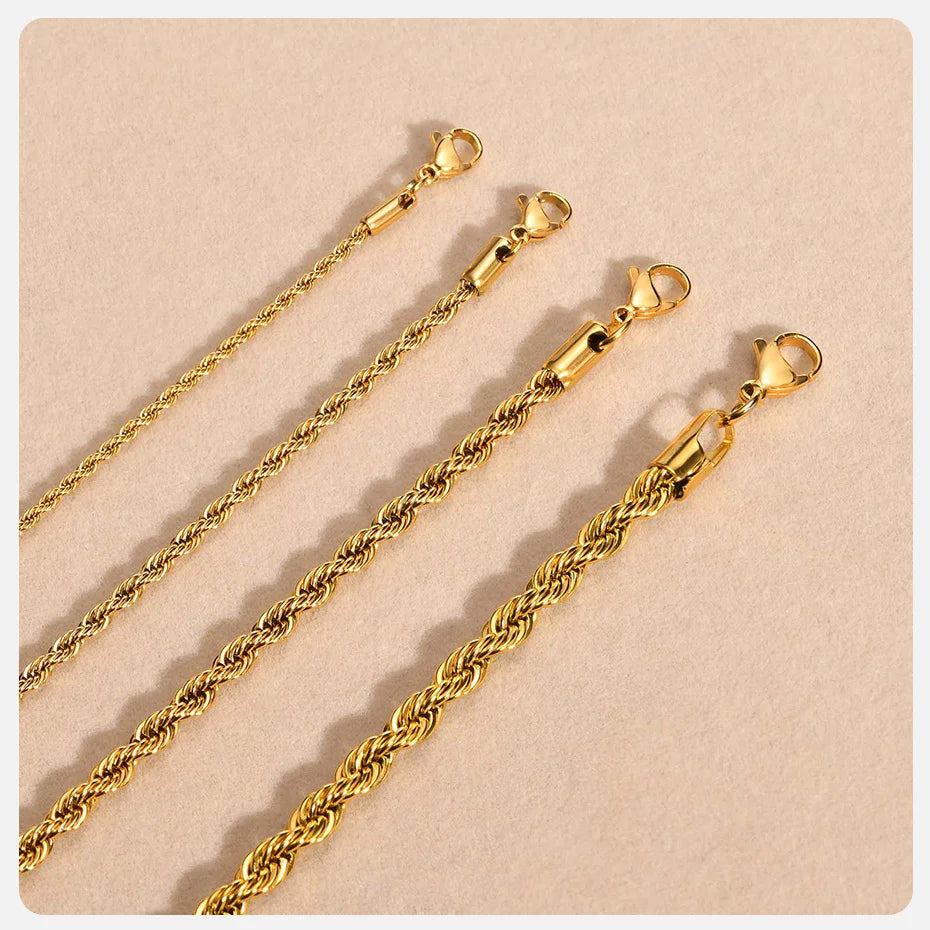 Colar Delicado de Corrente de Corda Dourada Vnox – Elegância para Mulheres e Homens