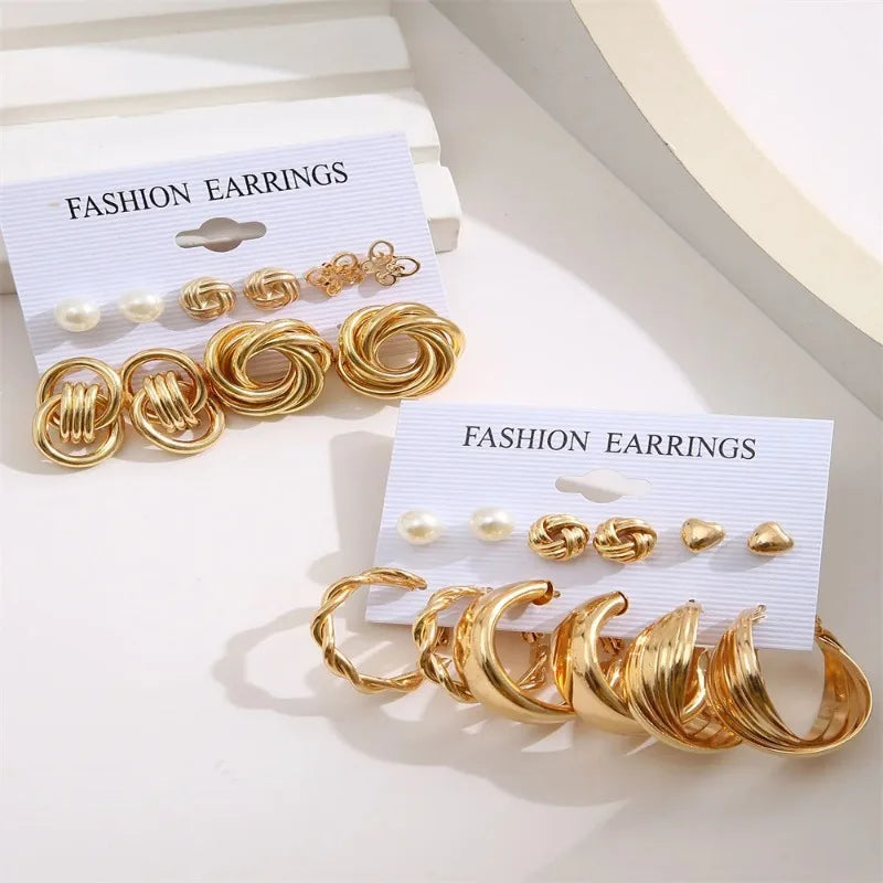Conjunto de brincos femininos elegantes e elegantes de estilo geométrico com 11 pares de brincos luxuosos adequados para deslocamento diário